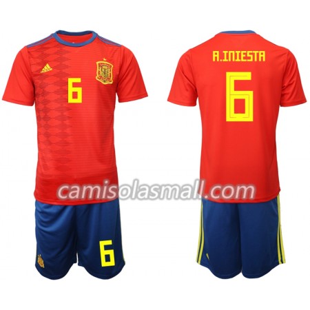 Camisolas Criança Espanha A. INIESTA 6 1º Equipamento Principal 2019 Camisolas Criança Espanha A. INIESTA 6 1º Equipamento Principal 2019